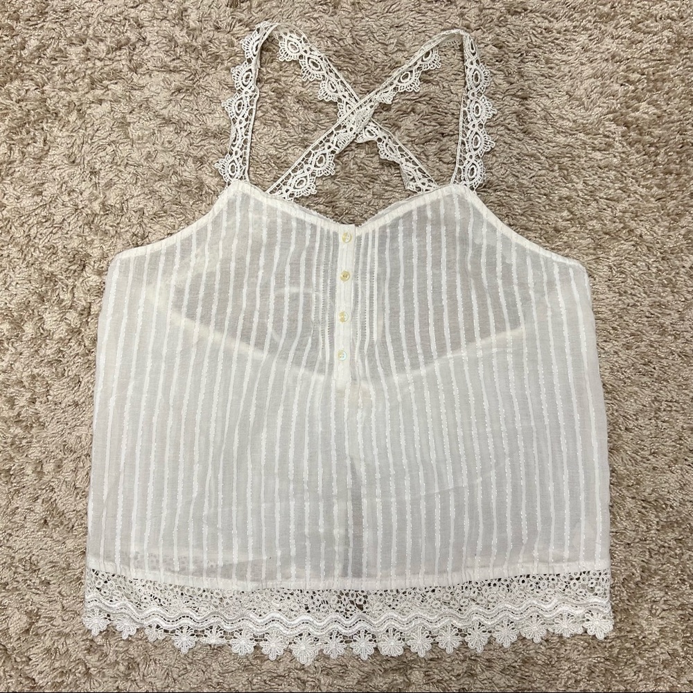 Aerie White and Silver Stripe with Lace Tank Top Size Small